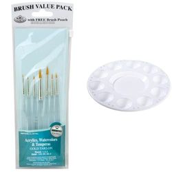 Royal and Langnickel Detail Taklon Variety Brush Set - Gold (Pack of 7) & R2000194 Palette, White, One