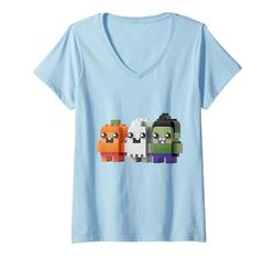 Donna Halloween Building Testa di Mattone Zucca Fantasma Zombie Ragazzi Maglietta con Collo a V