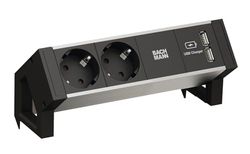 BACHMANN Desk2 Alu Black 2X geaard contact 1x USB-oplader