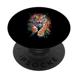 Gráfico de tigre intrépido colores vibrantes PopSockets PopGrip Adhesivo