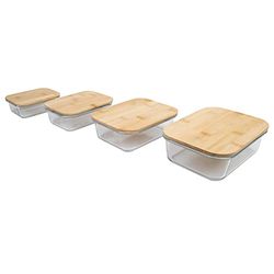 axentia Set di 4 contenitori salvafreschezza in vetro trasparente color legno