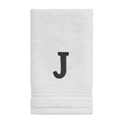 Avanti Linens - Monogram Embroidered Fingertip Towel, 100% Cotton, J, White/Gray