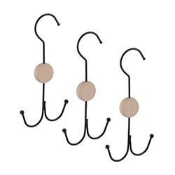 Relaxdays Cintre Porte-Ceinture, Lot de 3, Crochet écharpe, Sac, châles, Organiseur Accessoires, métal, Bois, Noir