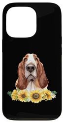 Womens & Girls Watercolor Art Sunflowers Basset Hound Lover Custodia per iPhone 13 Pro