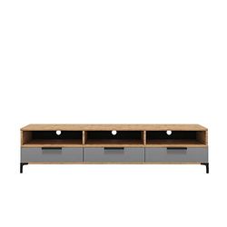 Selsey RIKKE - Meuble TV/Banc TV (chêne wotan/Gris Brillant, 160 cm, sans LED)