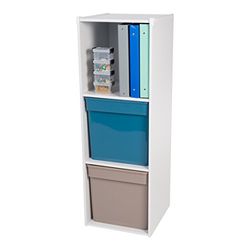 Iris Ohyama 3R Armário de armazenamento de madeira com 3 prateleiras Kids Shelf KCX 3 branco, 35,1 x 34,6 x 102,6 cm, 3 compartimentos