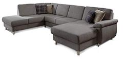 Cavadore 5053 Winstono Salon avec Noyau à Ressort et Chaise Longue Gauche/canapé en Forme de U Gris avec Fonction de lit