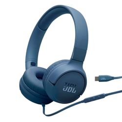 JBL Tune 520 C, Casque Filaire Supra-auriculaire Confortable avec Micro, Son Pure Bass, préréglages EQ, connectivité USB-C, Design Pliable et câble Anti-nœuds, Bleu