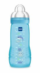 MAM Easy Active babyflaska, lättgreppad ergonomisk flaska, stor inlärningsflaska, MAM No. 3 silikon napp och läckagesäker lock, 4+ månader, blå, 330 ml