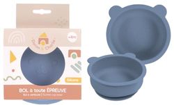 DORON & CHARLIE - sugkoppsskål - barnmåltid - 056761 - blå - silikon - 350 ml - mikrovågssäker - tvättmaskin - lätt att rengöra - babytallrik - från 4 månader