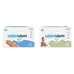 WaterWipes Plastic-Free Original & Textured Clean Baby Wipes, 1440 Count (24 packs), 99.9% Water Based Wipes, Unscented for Sensitive Skin