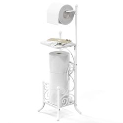 Simple Houseware Portarotolo di carta igienica in stile inglese con ripiano, bianco