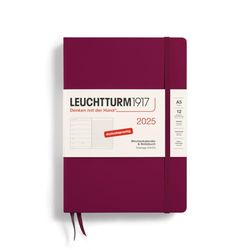 LEUCHTTURM1917 370486 - Agenda settimanale e taccuino 2025, formato A5, copertina rigida, 12 mesi, 80 g, a righe - Port Red