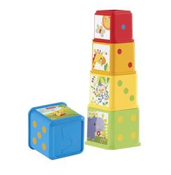 Fisher-Price - Blocchi degli Animali, set di 5 blocchi colorati con facce illustrate, da incastrare e impilare per un divertimento sensoriale, giocattolo per bambini, 6+ mesi, CDC52