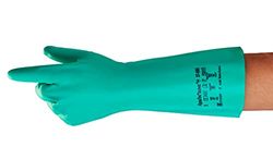 Ansell AlphaTec 37-695 Nitril-handschoenen, chemische bescherming voor industriële werkzaamheden, met chemicaliën en levensmiddelen, werkhandschoenen, herbruikbaar, groen, maat 2XL (12 paar)