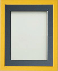Frame Company Jellybean Range Mustard Yellow Wooden 30x20 inch Picture Photo Frame with Blue Mount for Image A2 * Choice of Colours & Sizes* Fitted with Perspex