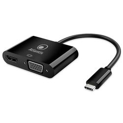 Atlantis A04-TC_HD+V+PD adattatore USB C Type C a HDMI e VGA, 4K 1080p 60 Hz, 1 USB 3.0, 1 PD 65W, connettere PC/Notebook/MAC con uscita USB C a Monitor,Projettore con ingresso HDMI o VGA. Cavo 15 cm.