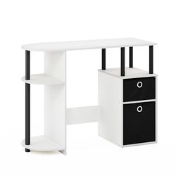 Furinno Jaya Bureau d'étude d'ordinateur simpliste avec tiroirs poubelles, Blanc/Noir/Noir