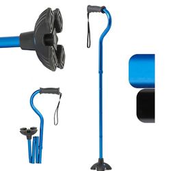 Medline Offset Folding Cane with 4-Point Base with Cushioned Gel Handle, Lightweight and Extra Stable, Blue