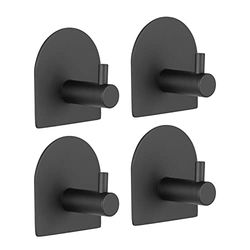 Ibergrif M34451B Ganchos Adhesivos para Pared, Gancho para Toallas sin Taladro, Colgador Autoadhesivas 3 m para Baños, Cocinas, Oficinas, 4 Piezas, Acero Inoxidable, Negro