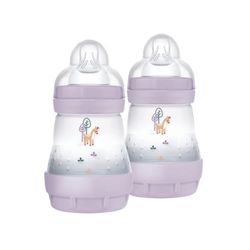 MAM Easy Start Anti-koliek flesjes, set van 2, voor baby's van 0-4 maanden, 160 ml, zuigkracht 1 voor 0+ maanden, van SkinSoft siliconen, bio-rond, roze
