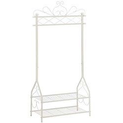 SONGMICS Cabide retro com barra e 2 prateleiras metálicas, 92 x 41 x 173 cm (comprimento x largura x altura), bege HSR07W