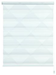 GARDINIA Double Roller Blind for Clamping or Gluing, Duo Roller Blind/ Side Pull Roller Blind, Transparent and Opaque, All Assembly Parts Included, Triangle Motif, White, 75 x 150 cm (B x H)