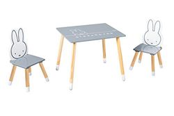 roba Ensemble Table et 2 Chaises Enfants miffy® - Pieds en Bois Massif - pour Filles et Garçons de 2 Ans et plus - Dossier en Forme d'Oreilles de Lapin - Gris / Blanc