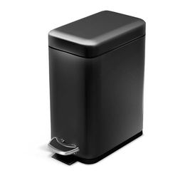 Home Zone Living Poubelle de salle de bain fine de 5 litres, corps en acier inoxydable avec couvercle et pédale, 5 litres, noir mat