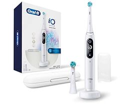 Oral-B iO 7 Brosse à dents électrique Avec technologie aimantée et 2 brosses, 5 Modes de brossage pour soins dentaires, affichage et étui de Voyage, conçu par Marron, Blanc albâtre