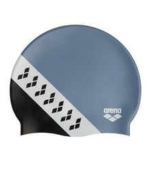 Arena Icons Team Stripe - Cuffia da nuoto unisex in silicone, unisex, per allenamento intensivo, corsa, confortevole, antiscivolo, per nuoto a capelli lunghi, motivo a strisce Arena/nero/grigio