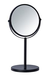 WENKO Cosmetica-staande spiegel Assisi Ø 17 cm zwart - draaibare make-upspiegel met 3-voudige vergroting, spiegeloppervlak ø 16 cm 300% vergroting, staal, 18,5 x 34,5 x 15 cm, zwart