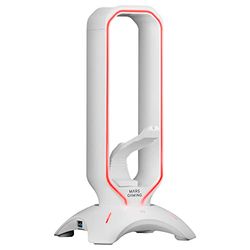 Mars Gaming MHHPRO, Soporte Auriculares 3en1 con Iluminación RGB Flow Touch, Bungee para Ratón, HUB con 2 USB 3.0, Base Antideslizante y Diseño Compacto, Blanco