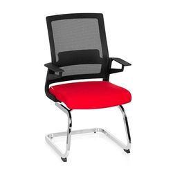 hjh OFFICE Chaise Bureau Cantilever Ergonomique avec Accoudoirs Inventor V Chaises de Réception pour Réunion, Conférence, Salle d’Attente, Tissu/Maille Respirante Rouge 732080
