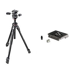 Manfrotto 290 Dual Kit trípode con rótula 3 Way (Aluminio) + 200 PL Zapata rápida para trípode