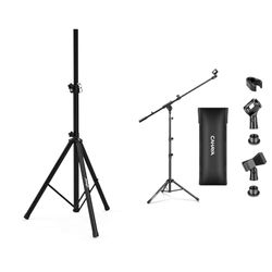 Audibax - Soporte Profesional para Altavoces y Micrófono - Trípode Extensible y Plegable - Negro Mate - Estilo Moderno y Profesional - Altura Ajustable 64-158cm - Peso Soportado 30 kg