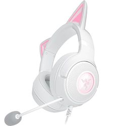 Razer Kraken Kitty V2 - Casque Filaire RGB avec Kitty Ears pour Le Jeu et Le Streaming (325 g, Triforce 40 mm Drivers, HyperClear Cardioid Mic, Surround Sound) Blanc