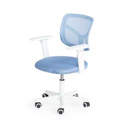 FurnitureR Compacte blauwe gamingstoel, ergonomisch draaibaar design, verstelbare armleuning, ademend mesh-materiaal, compacte moderne stijl, bureaustoel voor thuis, eenvoudige mobiliteit, 50 x 53 x
