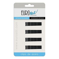 EuroStil Carton 24 Clips ONDULADOS Negro PEQUEÑA 5CM, Estándar