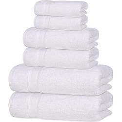6 Pieces White Towel Set Quick-Dry High Absorbent 100% Turkish Cotton Towels for Bathroom, Pool, Gym, Camp, Travel, College Dorm 2 Bath Towels, 2 Hand Towels and 2 Washcloths (Bath Linen Set, White)