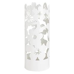 Baroni Home Portaombrelli Design Moderno Porta Ombrelli in Metallo Flowers con 2 Gancini e Vaschetta Scolapioggia Rimovibile 19X19X49 cm (Bianco)