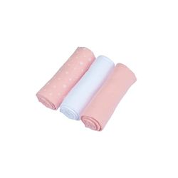 Bébé Douceur, Set van 3 luiers van 100% katoenen gaas, 1 print en 2 effen, 70 x 70 cm, roze en wit