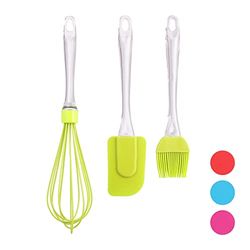 Relaxdays 10028014_53 3-Piece Baking Kit, Basting Brush, Dough Spatula & Whisk, Silicone Kitchen Utensils, Green