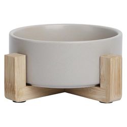 JACK AND VANILLA, Elegante keramische kom met standaard van bamboe, inhoud 1800 ml, modern en geraffineerd design, ideaal voor honden en katten, grijs, model Bon Appetit