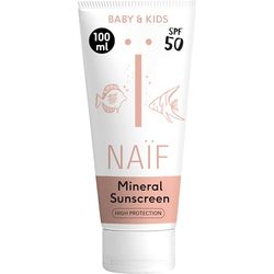 Naïf Mineralbaserad solkräm – för spädbarn och barn – SPF 50 – octokrilenfri kräm – UVA- och UVB-skydd – vattentät – dermatologiskt testad – utan mikroplast – 100 ml