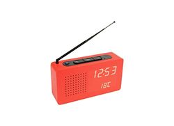 Fisura – Radio Despertador Reloj. Radio portátil de sobremesa. Reloj Despertador Digital con Radio 17,7 x 4,5 x 9 centímetros. Material: Madera (Rojo)