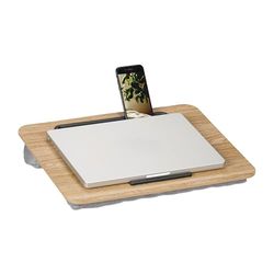 Relaxdays Support pour Ordinateur Portable, Fente pour téléphone, télétravail, H x L : 42 x 32 cm, Nature et Gris