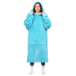 Kpblis Manta con Capucha para Mujeres y Hombres, Sudadera con Capucha de Gran tamaño, Manta de Forro Polar Gigante cálida y acogedora con Mangas y Bolsillo Gigante para Adultos y niños, Color Cian