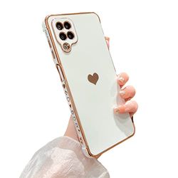 phylla Compatibel met Samsung Galaxy A12 6,5 inch telefoonhoesje, schattig liefdeshart vergulde rand, luxe elegant hoesje voor vrouwen, camerabeschermer, zacht siliconen, schokbestendige beschermende