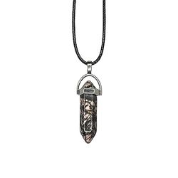 VIE Double Point Pencil Pendant, Black String (Rhodonite)
